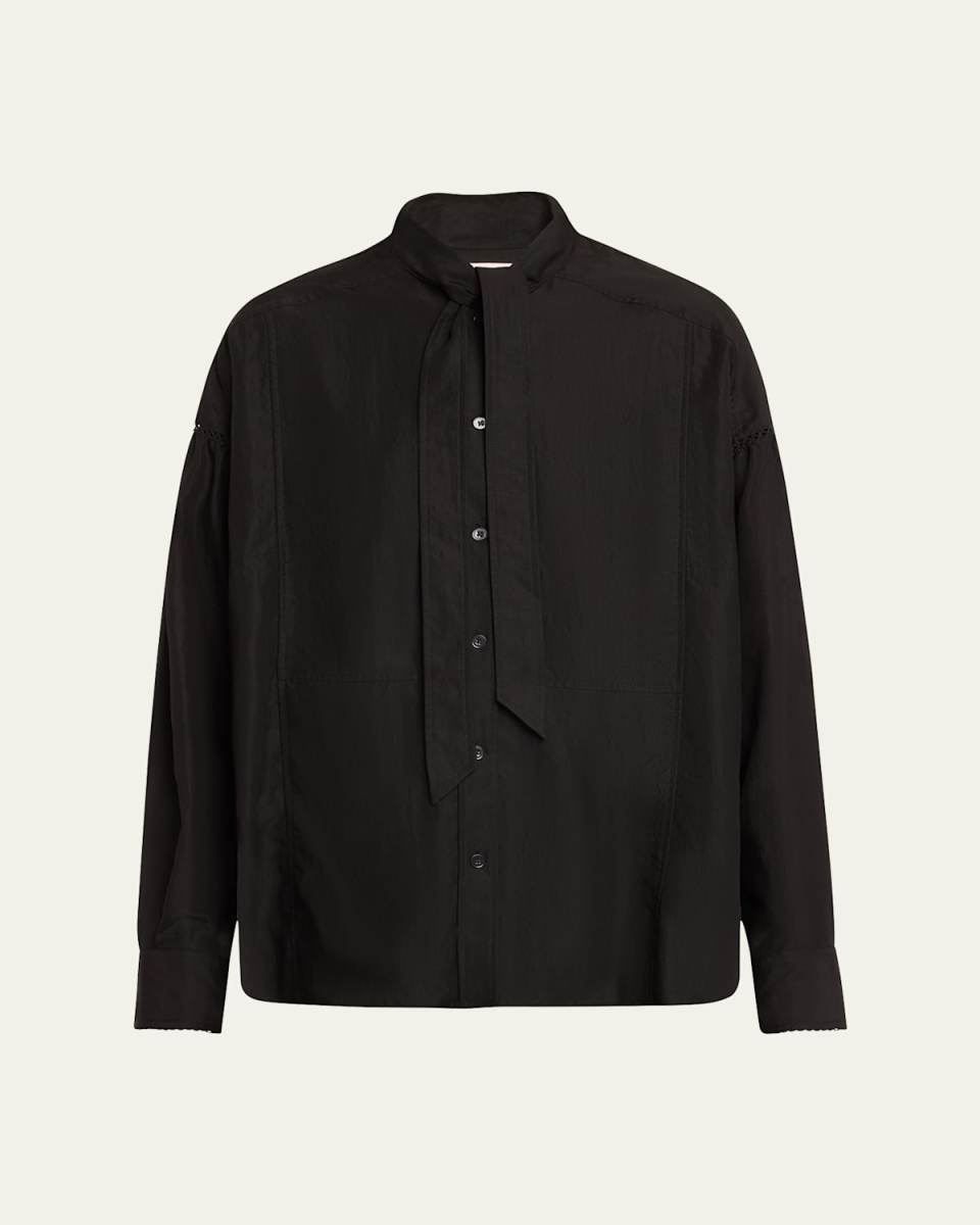 Long-Sleeve Tie Neck Blouse